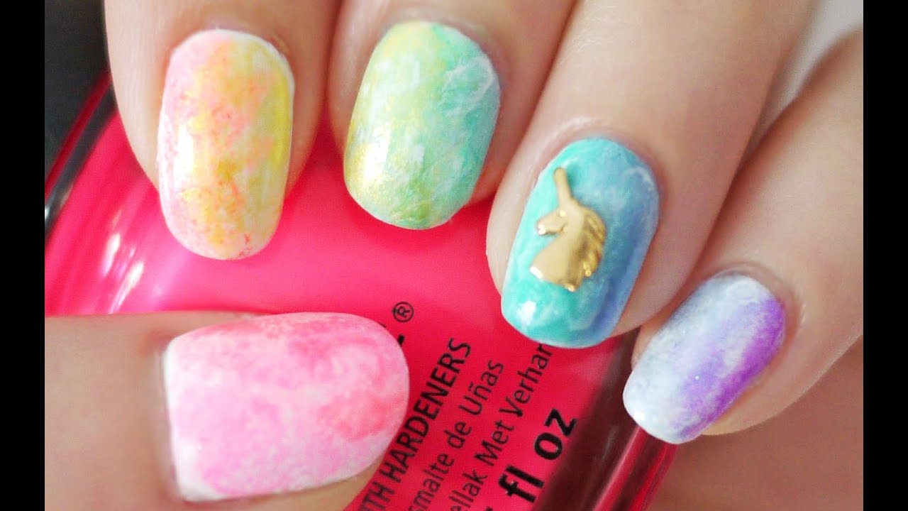 Rainbow Watercolor Nails (Using a Sponge)