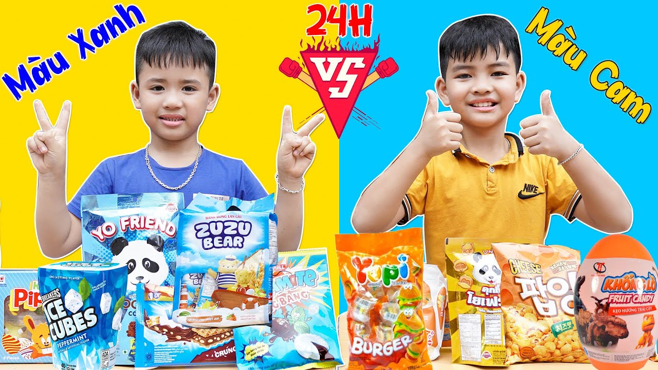 Thử Thách Đồ Ăn Màu Xanh Dương Và Màu Cam Của Ông Bụt ♥ Minh Khoa TV