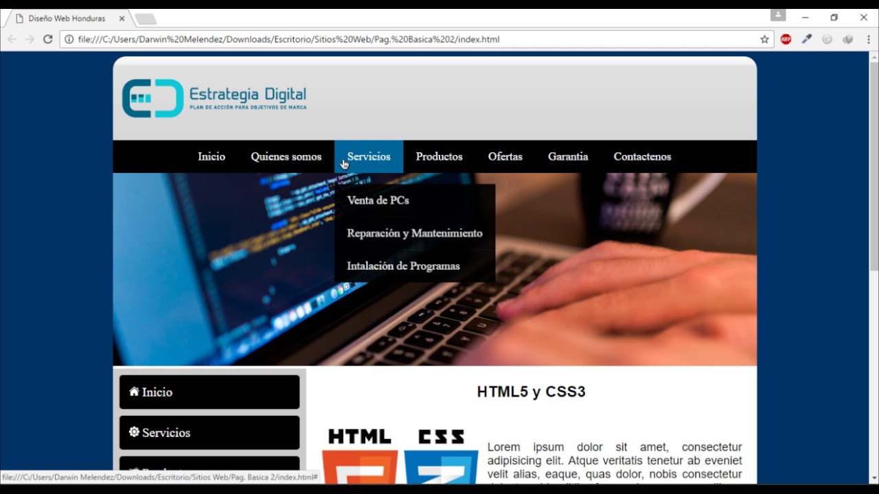 Curso de html5 y css3 - Cap.5 - Creación del menu horizontal desplegable