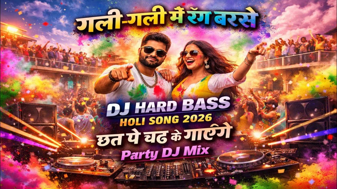 गली-गली में रंग बरसे 🌈🔥 | DJ Hard Bass Holi Song 2026 | छत पे चढ़ के गाएँगे | Party DJ Mix
