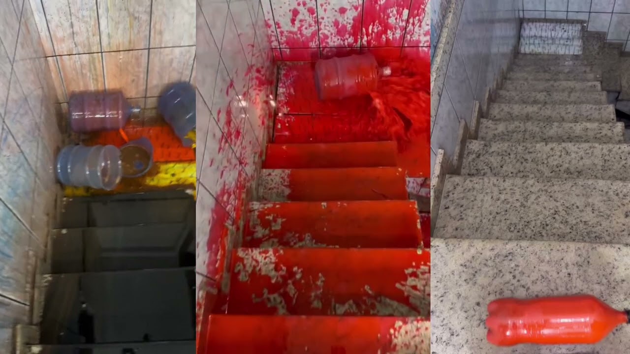 Garrafas caindo da escada. Bottle on stairs