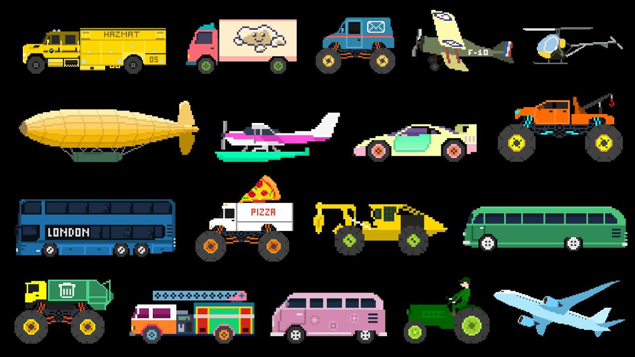 Vehicles Collection 16 | Pixel Art Monster Trucks, Semis & Aircraft