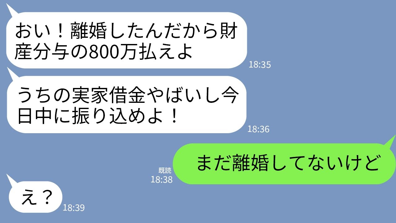 【LINE】10年間連れ添った夫と離婚が決定。夫「財産分与の800万はまだか？うちの実家の支払いがヤバいから早く振り込め！」私「まだ離婚してないよ？」→離婚やめて放置してたら義実家が終わったw