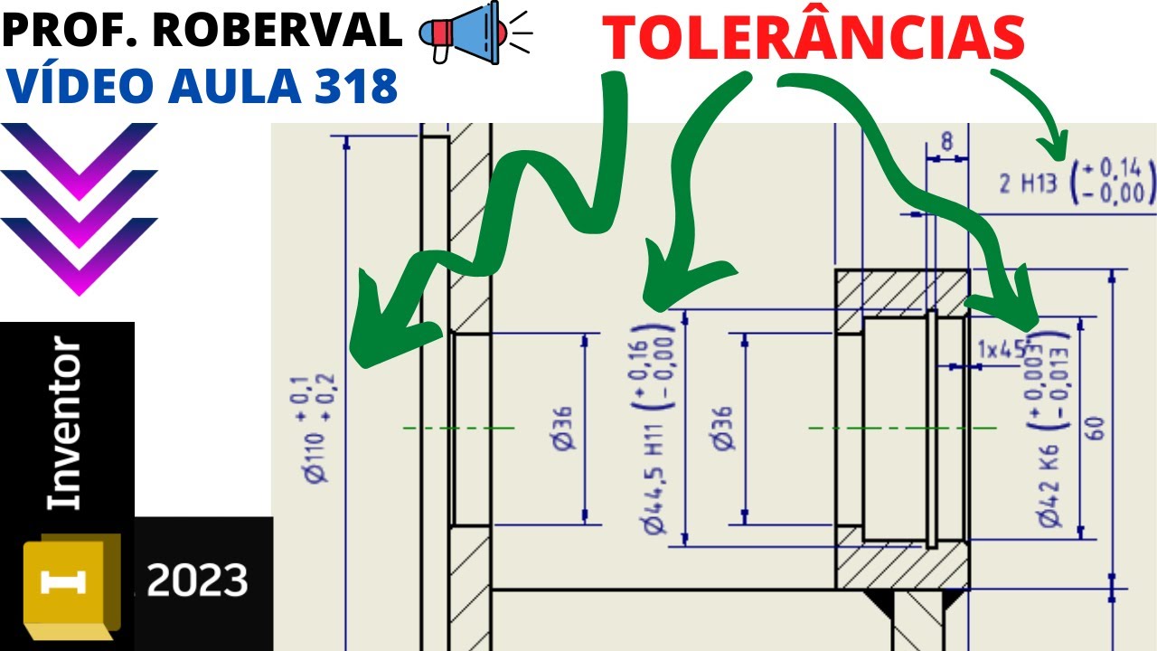 Aula 318 - Aplicações de Tolerâncias nas Cotas no Desenho 2D do Suporte do Encoder no Inventor 2023