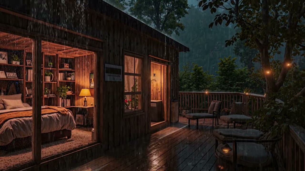 Soft Night Rain Drifting Over a Quiet Forest Cabin 🌧 | Calm Sleep Ambience