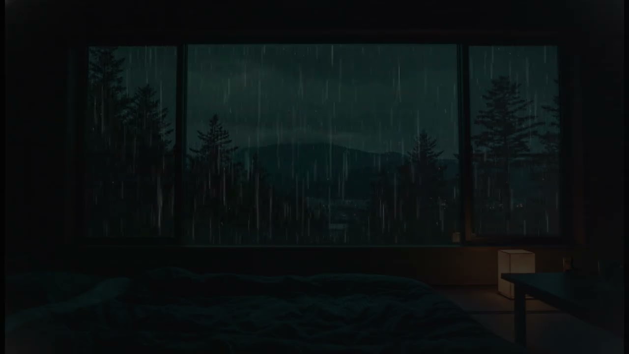 Rainfall in a Dark Bedroom (No Ads) | Peaceful Rain for Deep Sleep & Relaxation