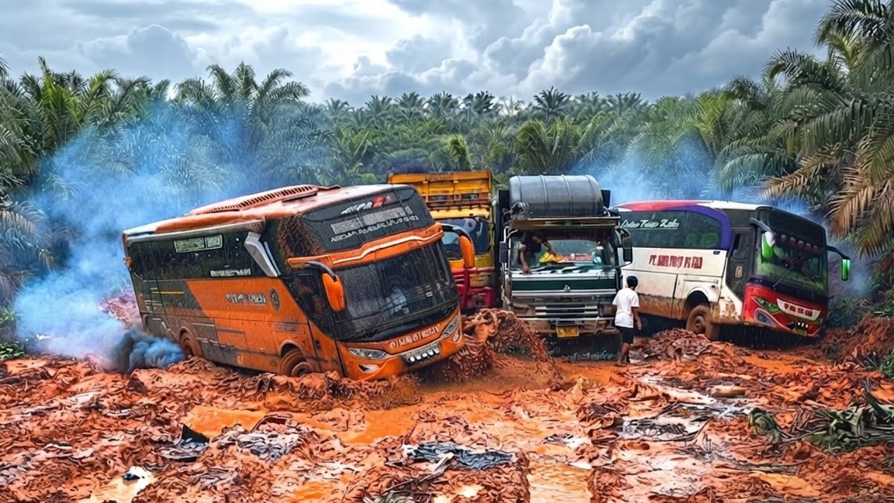 Bus Offroad Sampai Gagal Berkali Kali || Dua Truck Tabrakan Di Jalan Super Licin Dan Berlumpur