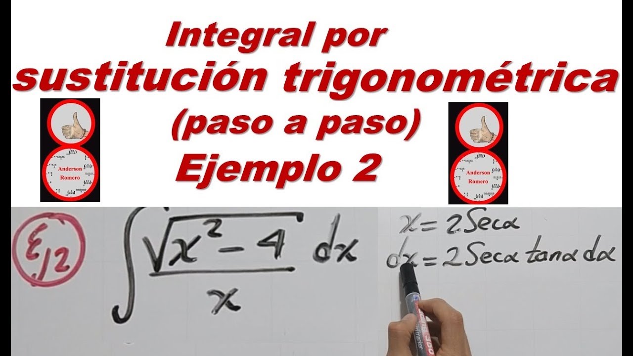 Integral por sustitución trigonométrica (Ejemplo 2) (raiz de (x^2-4) )/x