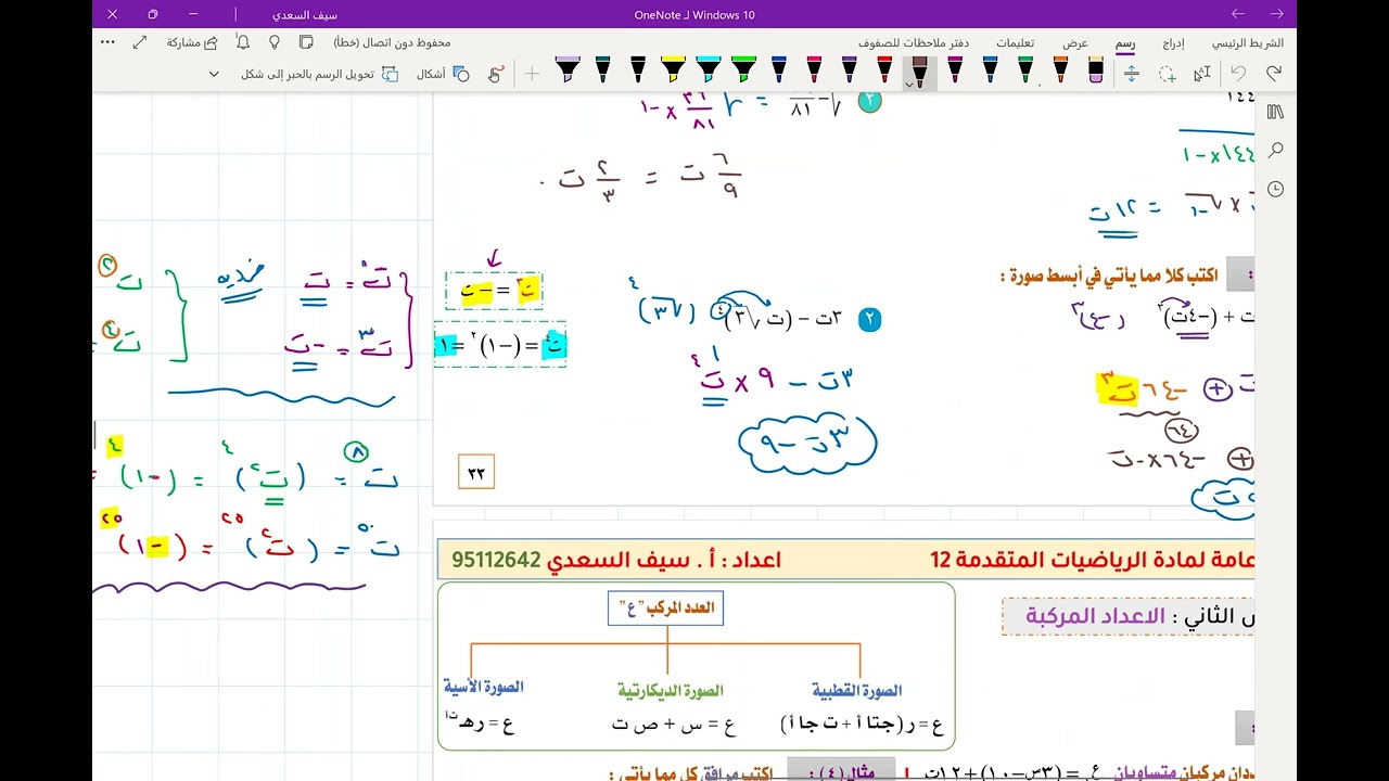 مراجعة الوحدة السابعة - الاعداد المركبة
