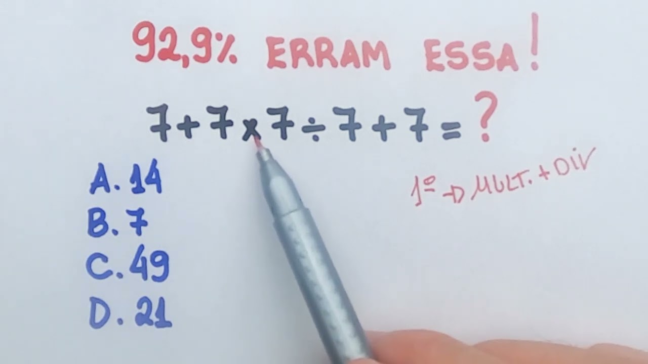 7+7x7÷7+7 ❓PARECE MUITO FÁCIL😱 Mas tem muita gente ERRANDO Matemática para Concurso🚀