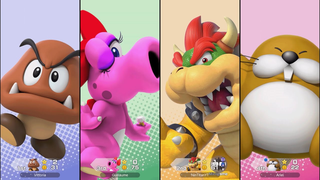 Super Mario Party Jamboree - Bowser vs Birdo vs Monty Mole vs Goomba - Roll'em Raceway