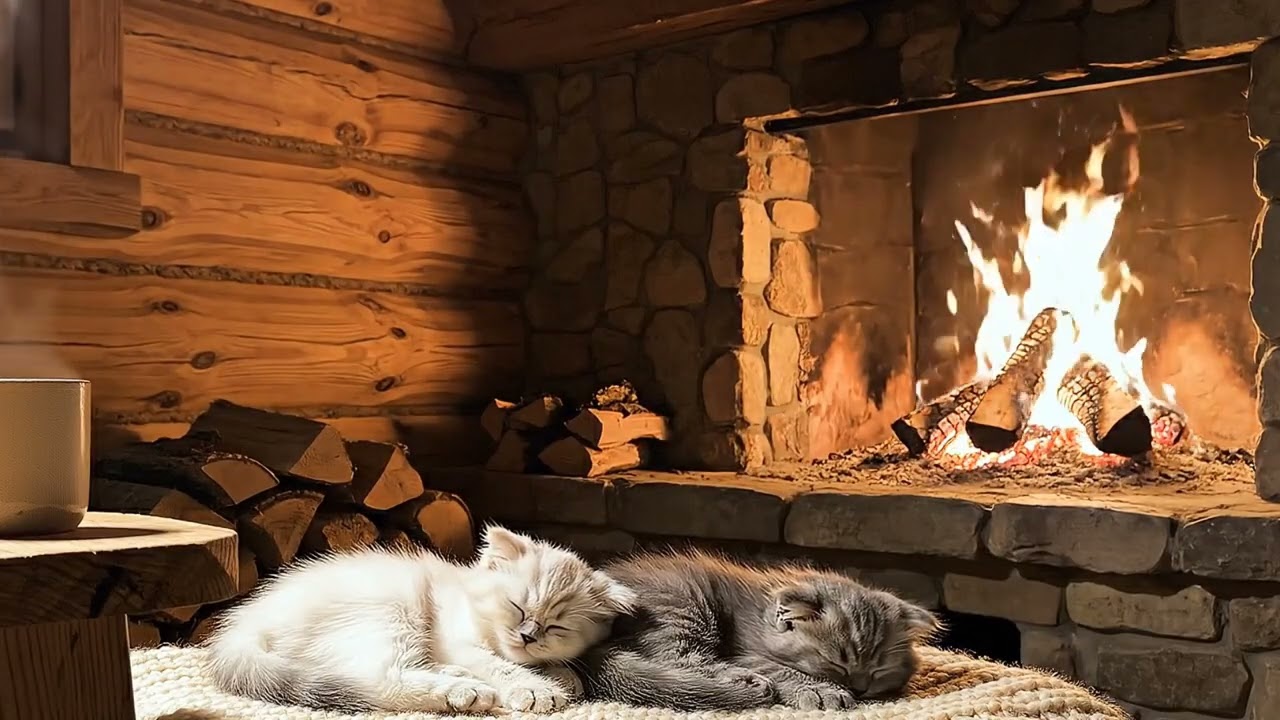 ASMR Relaxation: Sleeping Soundly with Cats in Front of a Forest Campfire- 4K ULTRA HD