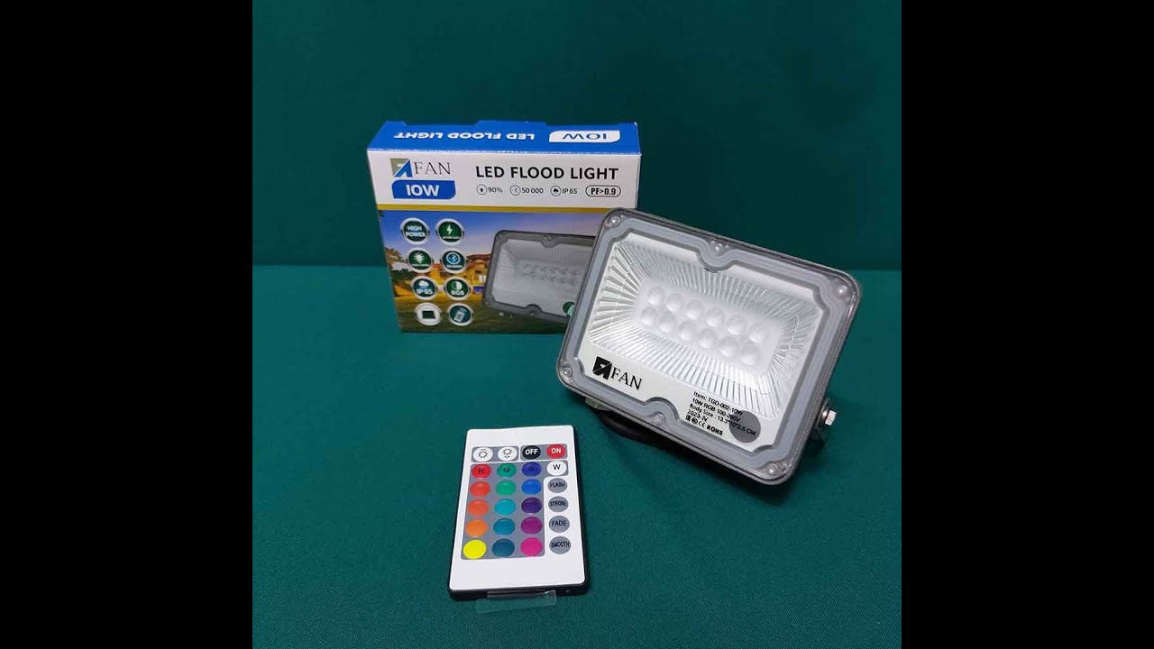 Прожектор Led RGB 10 W. IP65. TM FAN. Детальный обзор, показываем в режиме работы, как светиться.