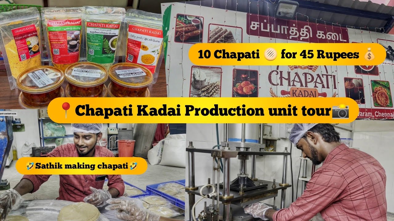 🤩10 Chapati for🫓 45 Rupees💰✨Chapati Kadai Production unit tour 📸 V J Sathik making fun with Chapati🤣