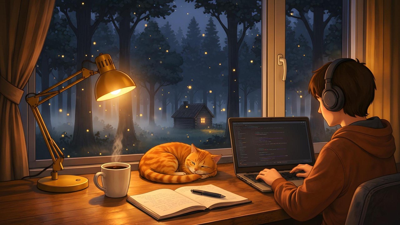 Midnight Coding in a Cozy Forest Cabin 🌲☕ Deep Focus Lofi for Studying & Programming (2.5 Hours)