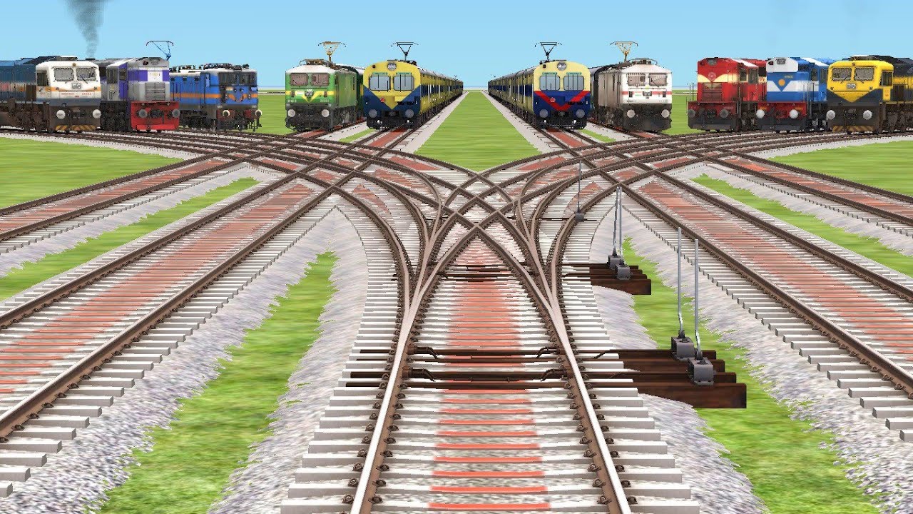 🔟 TRAINS CROSSING At CURVED BRANCHED RAILROAD TRACKS/ Railworks 3/ Train Simulator-Indian Train