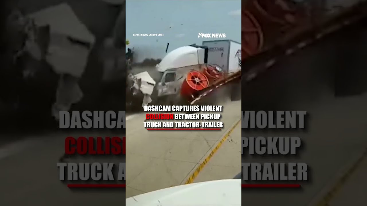 Dashcam captures VIOLENT COLLISION between pickup truck and tractor-trailer #foxnews #news #us #fox