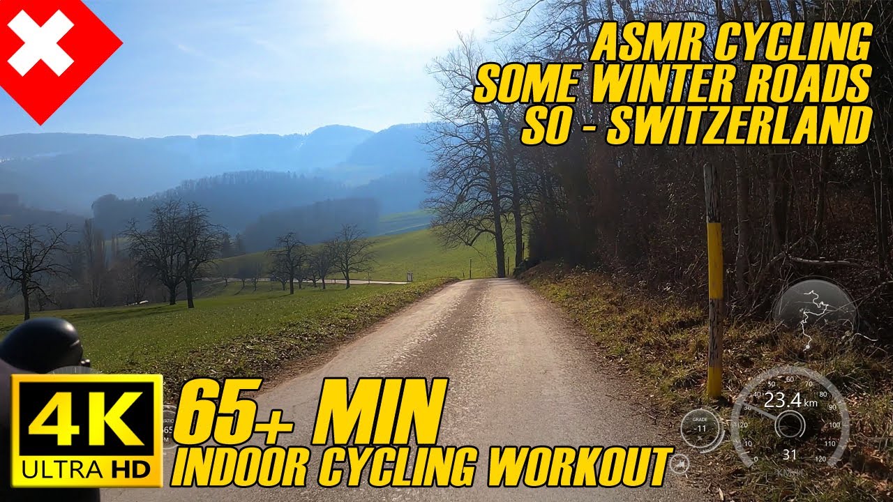 ASMR Cycling Workout Switzerland - Some Winter Roads - 65+ Min Workout At The North-Western Region