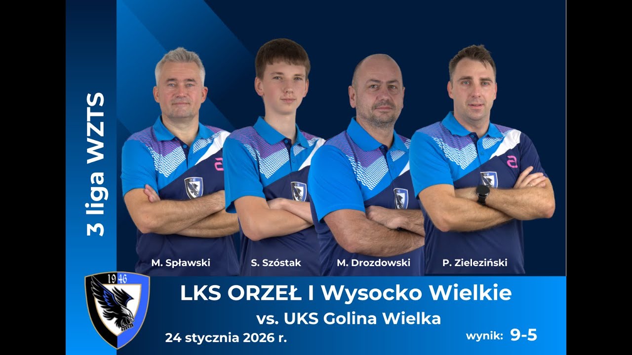 3 liga: LKS ORZEŁ Wysocko Wielkie - UKS Golina Wielka, 24 stycznia 2026 r. wynik: 9:5
