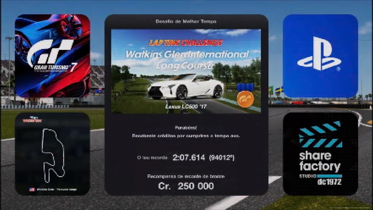 #GT7 🏁 Lap Time Challenge / 🗺 Watkins Glen - Long Course 🚘 Lexus LC500 '17 #PS5