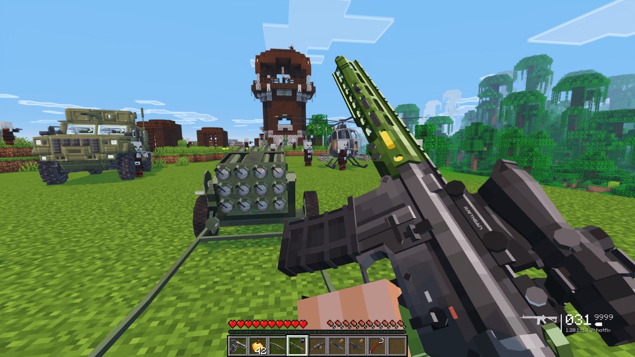 Destroying Pillager Outpost with Army Weapons and Rescuing Villagers | Minecraft