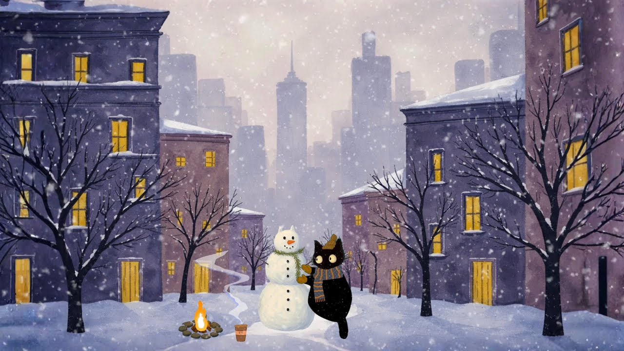 study with midnight the lofi cat | cozy snowy fireplace & soft piano for focus and productivity