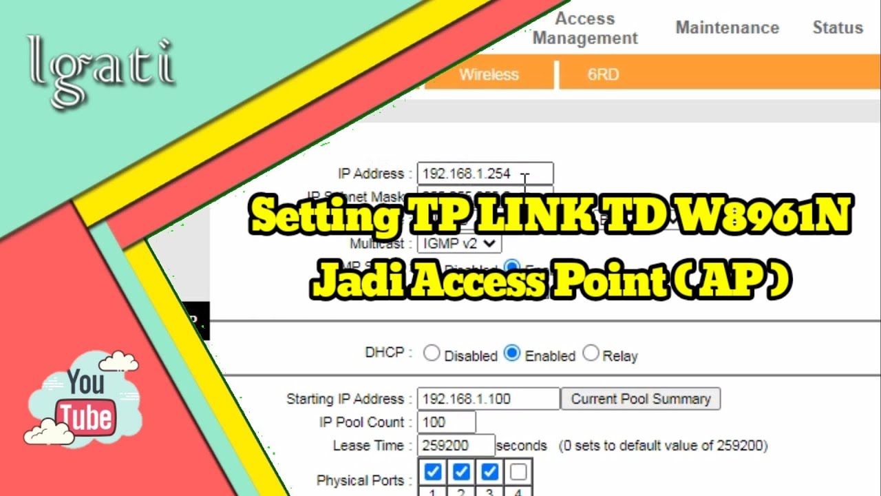 Tutorial Setting TPLINK W8961N Jadi Access Point  (AP)