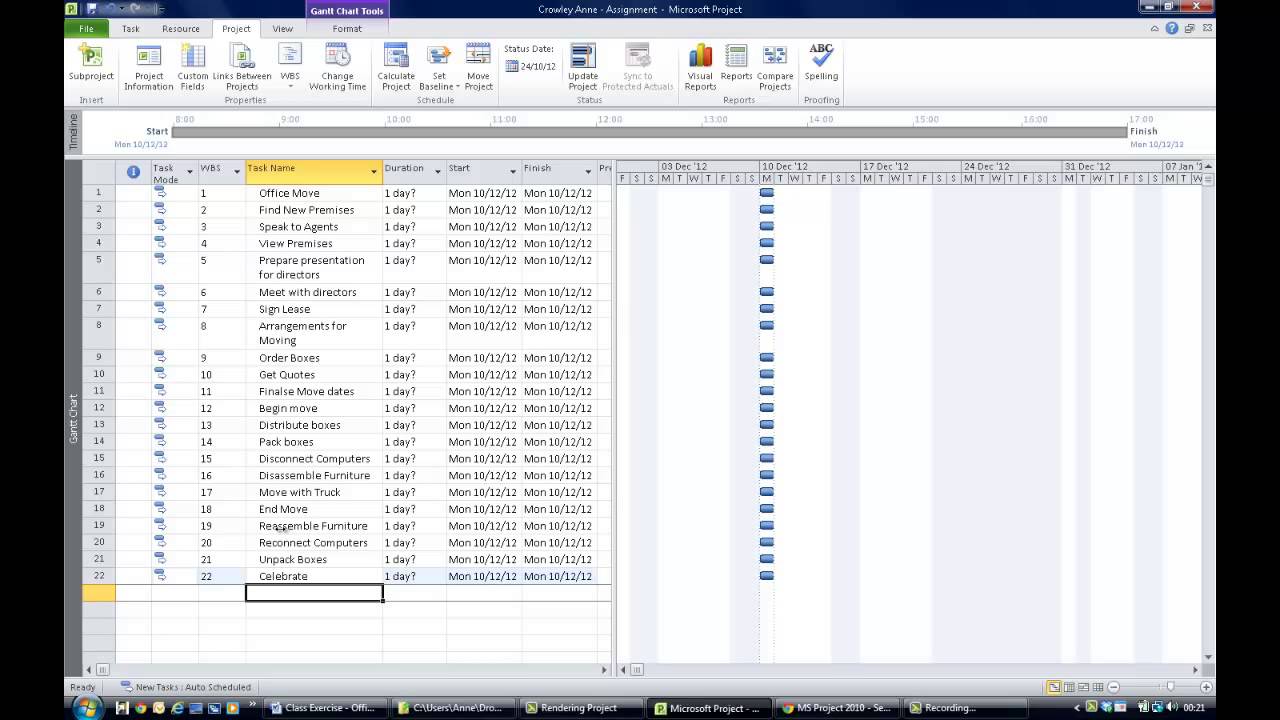 MS Project 2010 Entering Tasks - Subtasks - Durations & Milestones