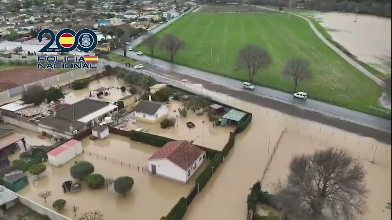Imágenes aéreas de la inundación en Córdoba tras la borrasca Leonardo