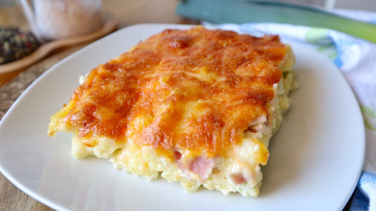 Nudelauflauf mit Schinken und Lauch