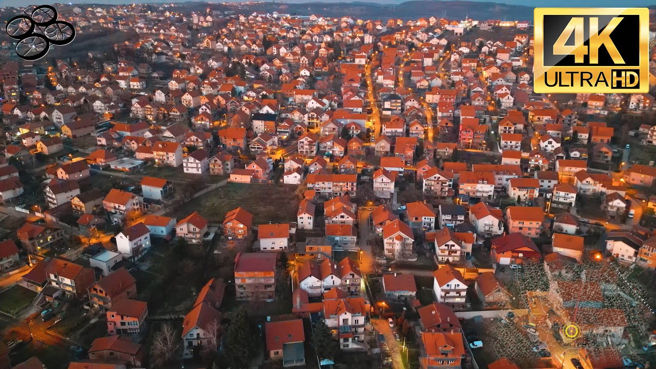 Dron snimak naselja Kaluđerica u sumrak (Aerial video of Dusk at Kaludjerica) 4K