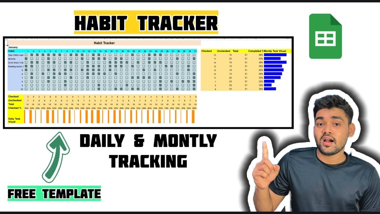Google Sheets Habit Tracker — Track Daily Habits Automatically! (Step-by-Step) In Hindi & Free 👇