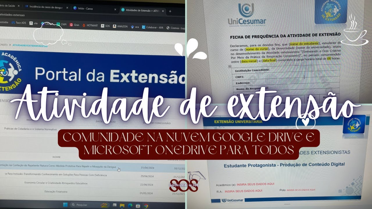 Como fazer o projeto de extensão Comunidade na nuvem google drive e microsoft onedrive para todos