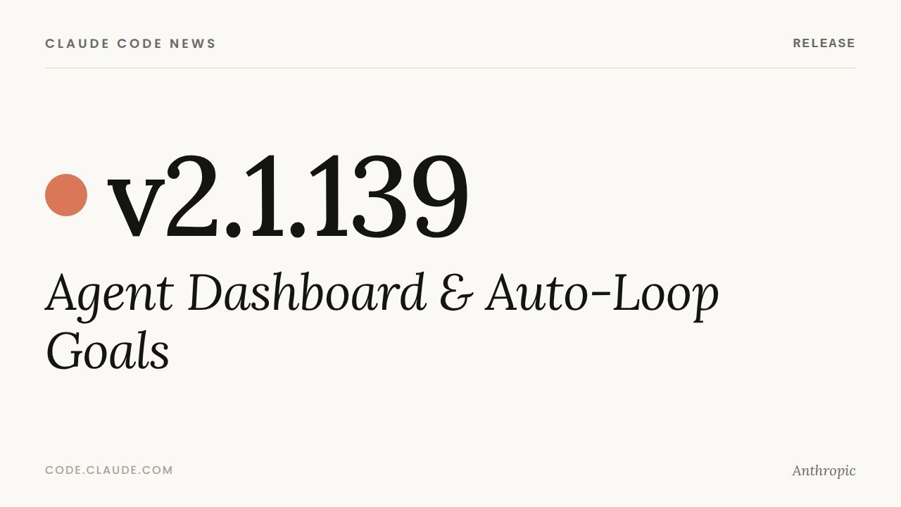 Claude Code v2.1.139 &mdash; Agent Dashboard & Auto-Loop Goals