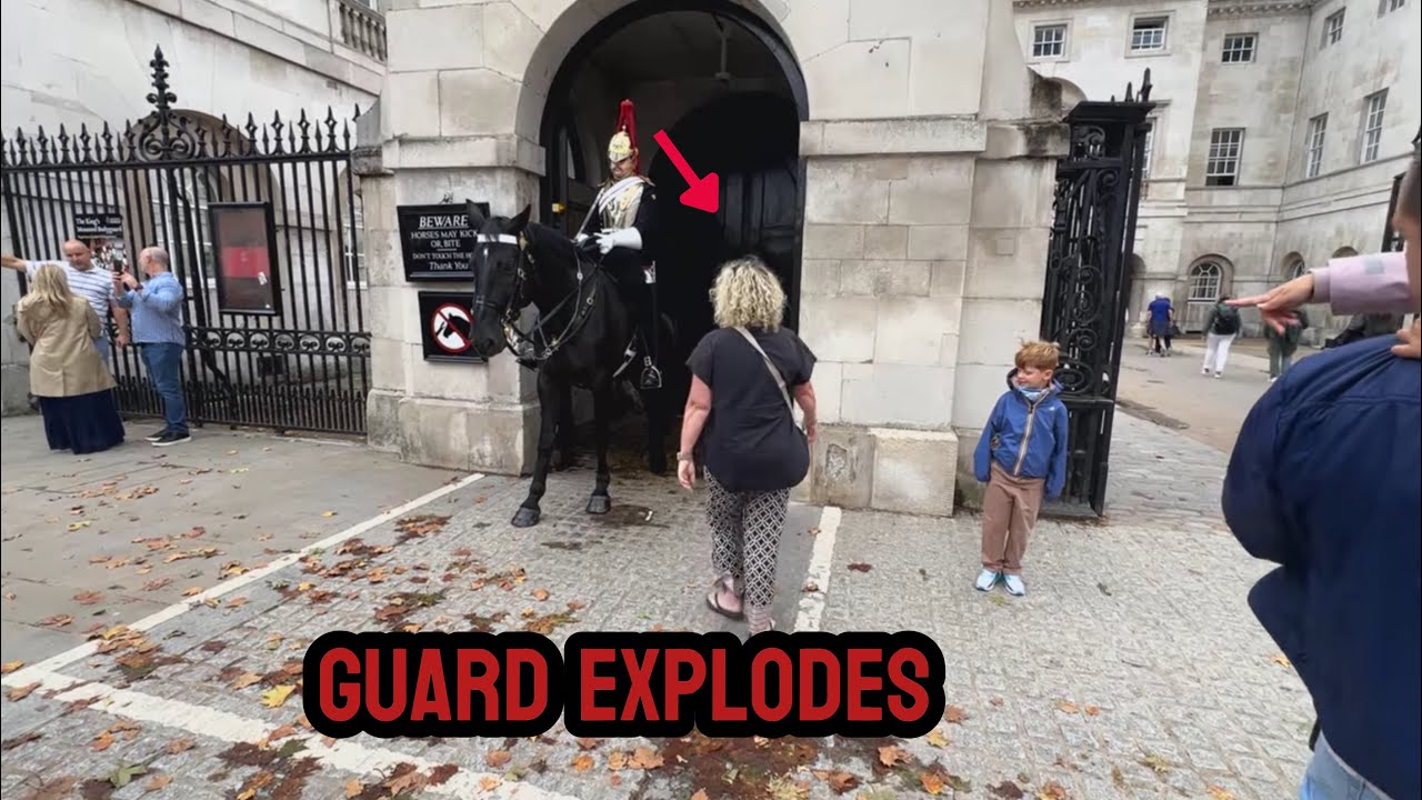 Guard Explodes at idiot Lady Who Walked Straight Into the box