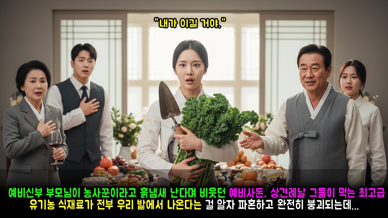 예비신부 부모님이 농사꾼이라고 흙냄새 난다며 비웃던 예비사돈, 상견례날 그들이 먹는 최고급 유기농 식재료가 전부 우리 밭에서 나온다는 걸 알자 파혼하고 완전히 붕괴되는데...