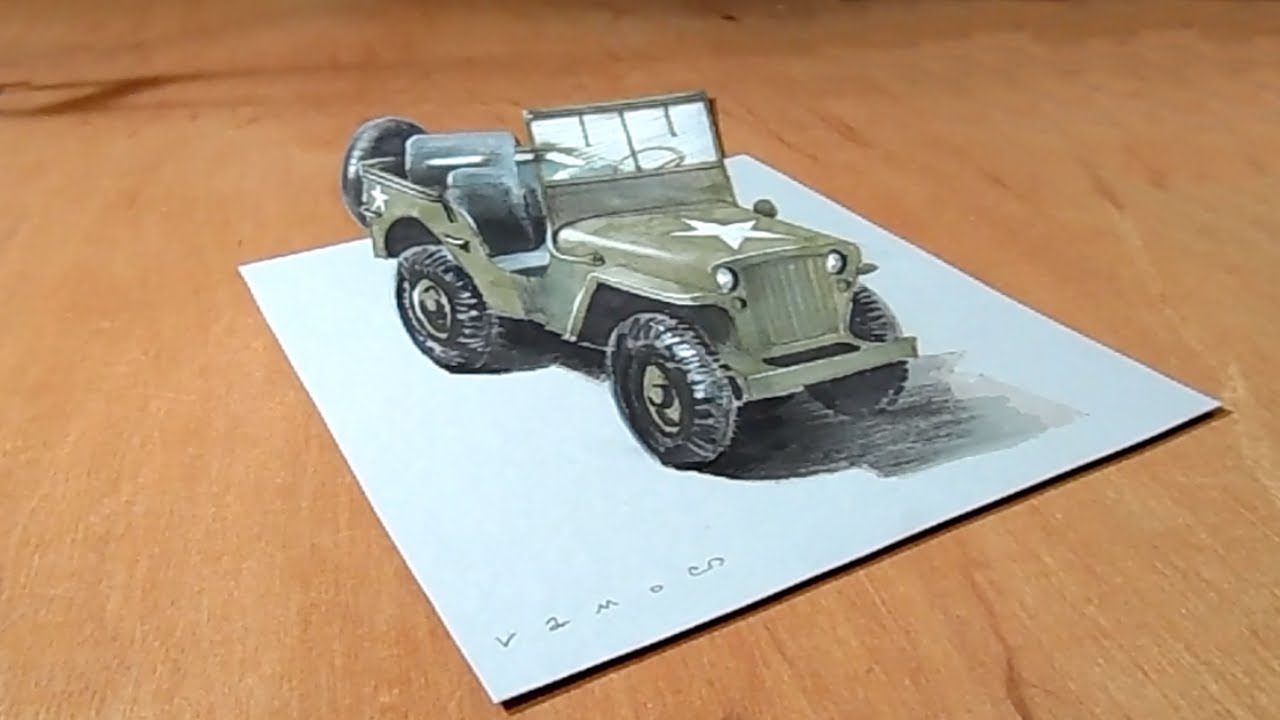 Awesome Legendary Jeep - Drawing Willys MB Jeep Illusion - VamosART