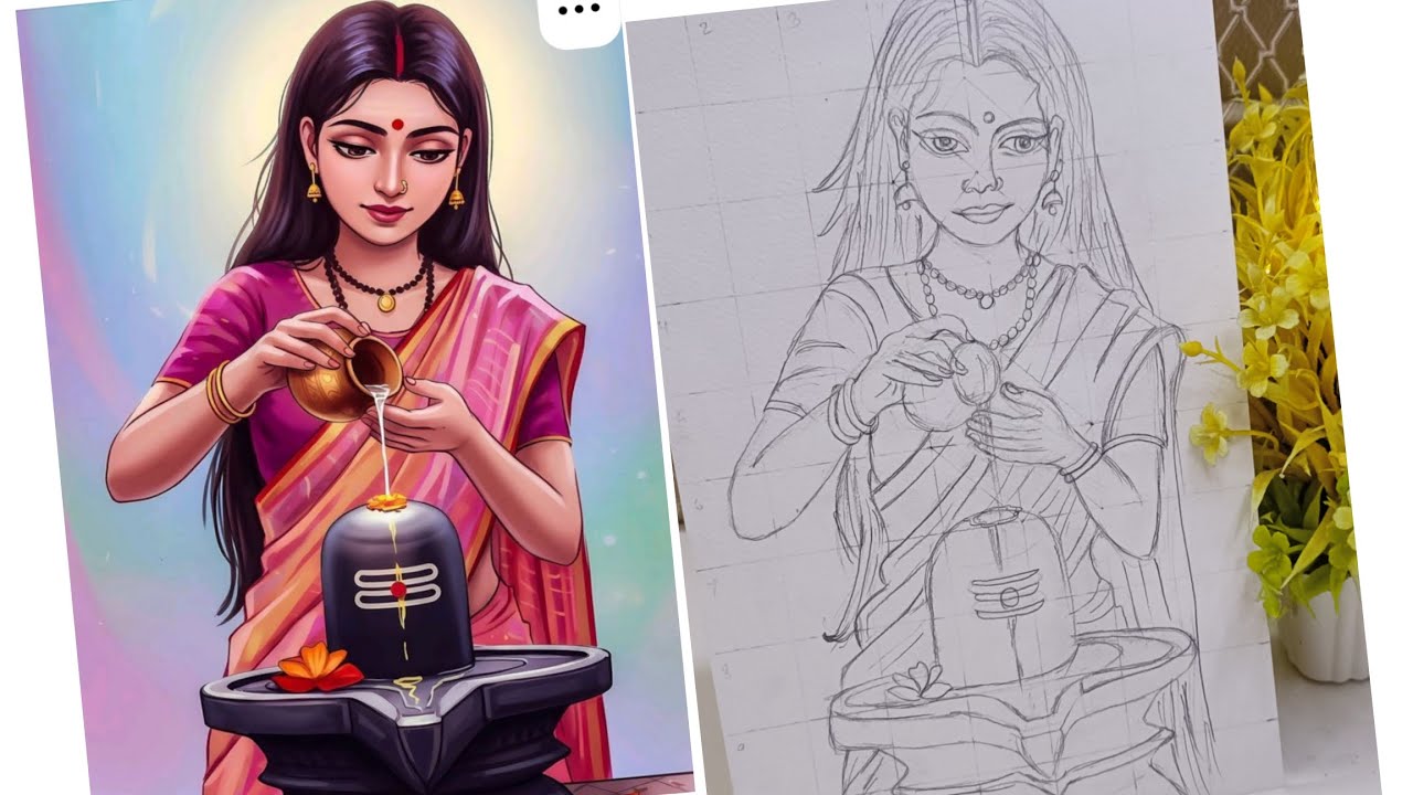 Shiv ratri drawing #easy to draw Shivling #Hiw to draw Shivling with grid method 