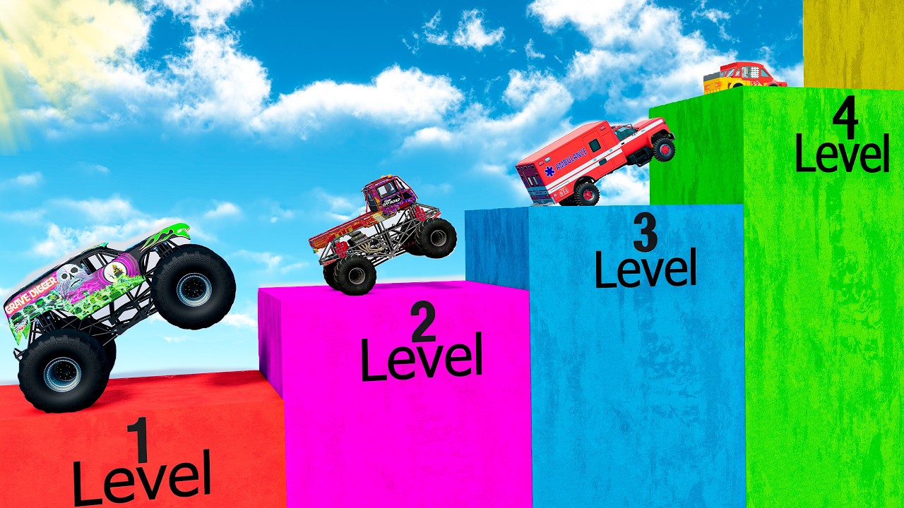 Monster Trucks VS Stairs - Ramps | BeamNG Monster Truck Crashes