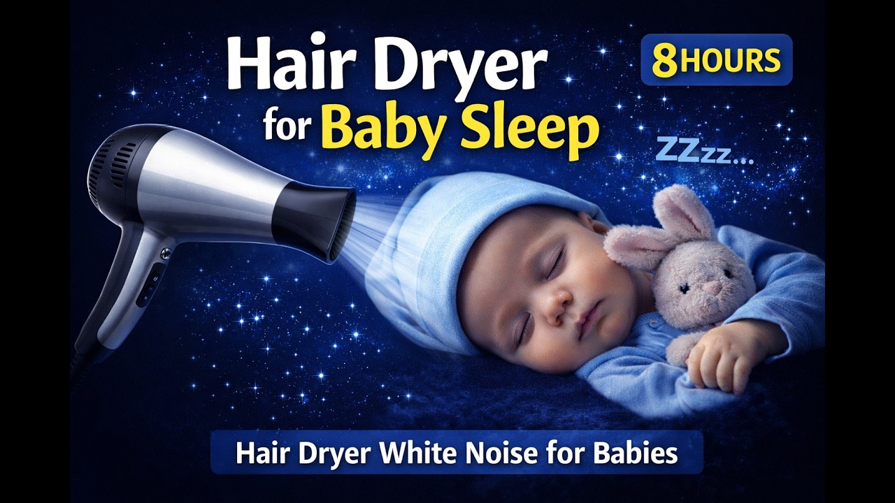 Hair Dryer White Noise for Baby Sleep 🌙 8 Hours | Fall Asleep Fast & Stay Asleep, Black Screen