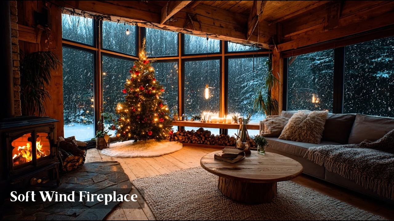 Cozy Fireplace and Gentle Wind Sounds for Deep Sleep & Relaxation | Soft Wind Fireplace