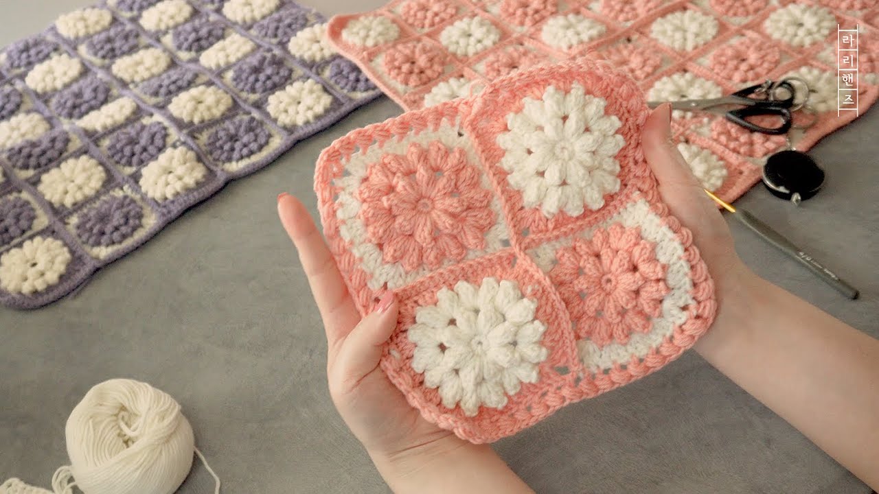 [코바늘] 팝콘 스티치를 이용한 팟 홀더 ㅣ CROCHET POPCORN STITCH POT HOLDER ㅣ 手一杯