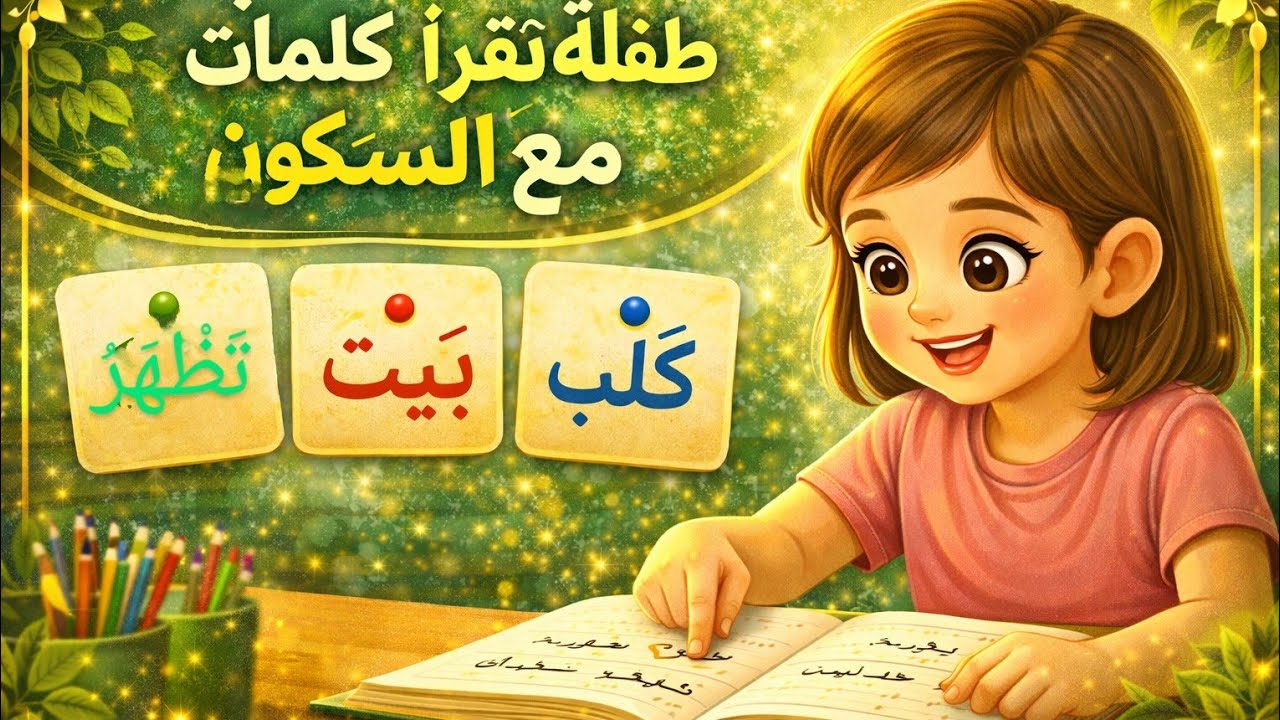 طفلة تقرأ كلمات وجمل مع حركة السكون | حصة أونلاين في اللغة العربية