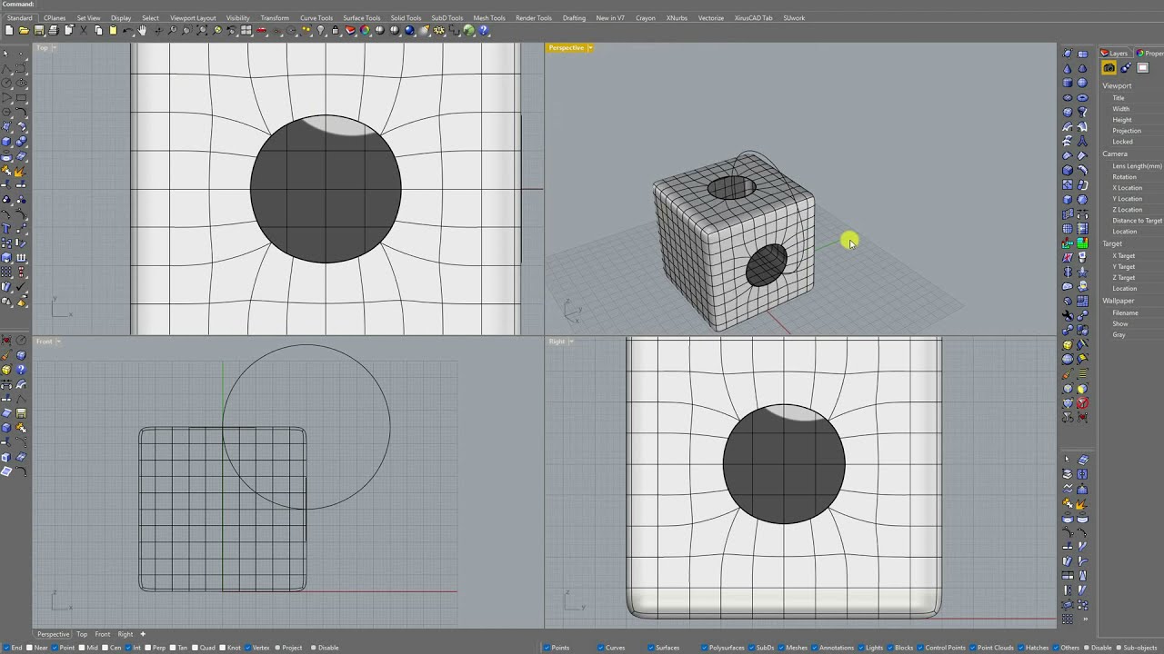 the blend method  SubD in Rhino 7, cube with torus