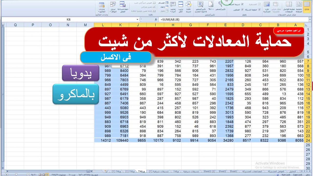 ماكرو لحماية المعادلات والصيغ في كل ملف الاكسل Macro to protect equations and formulas in all sheets