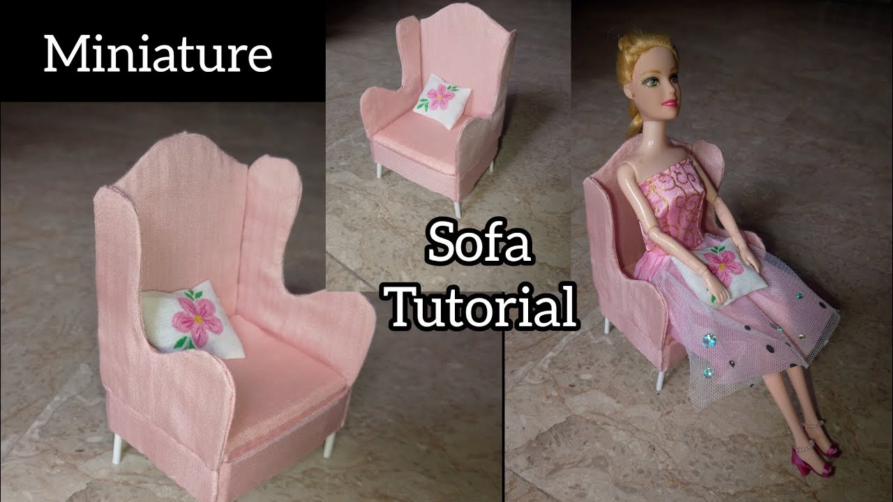 Diy miniature sofa tutorial | Easy mini crafts for doll ❤️ #miniaturefurniture #miniaturediy #doll 