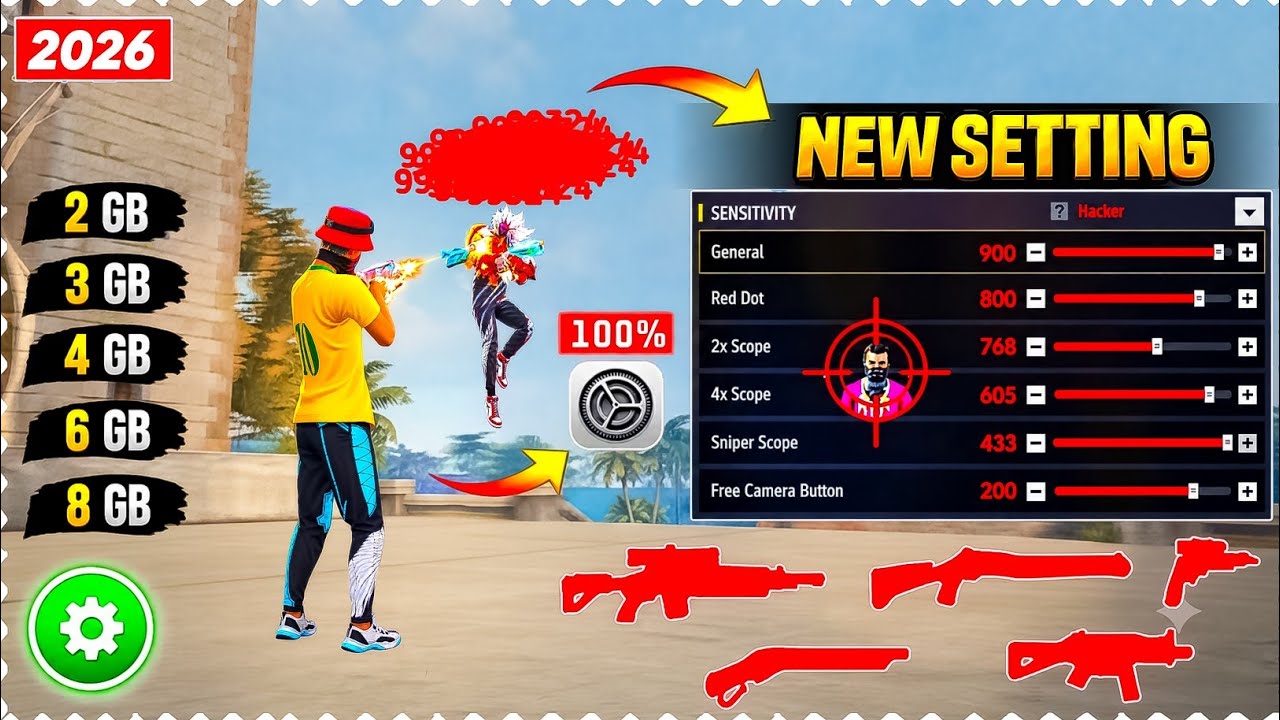 Free Fire Auto Headshot Trick 2026 Sensitivity | 2gb, 4gb, 6gb Ram Headshot Sensitivity Setting