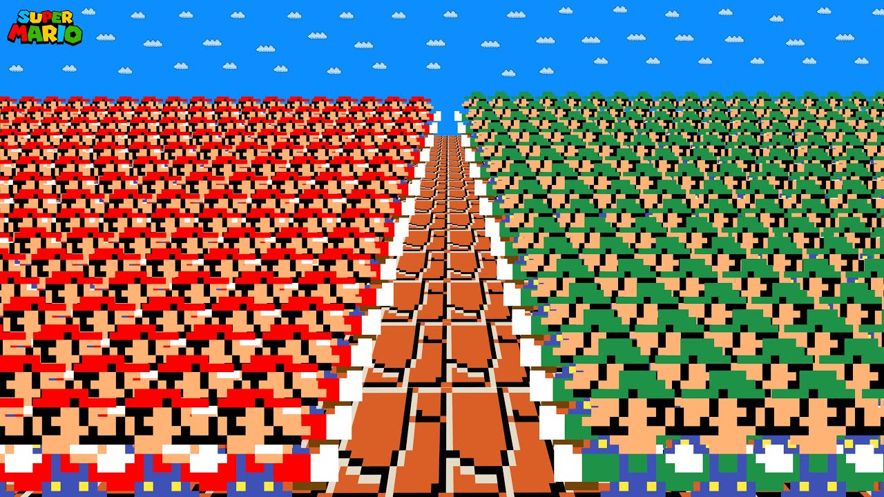 What if 100 Marios and 100 Luigi at Once tried to beat Super Mario Bros.?