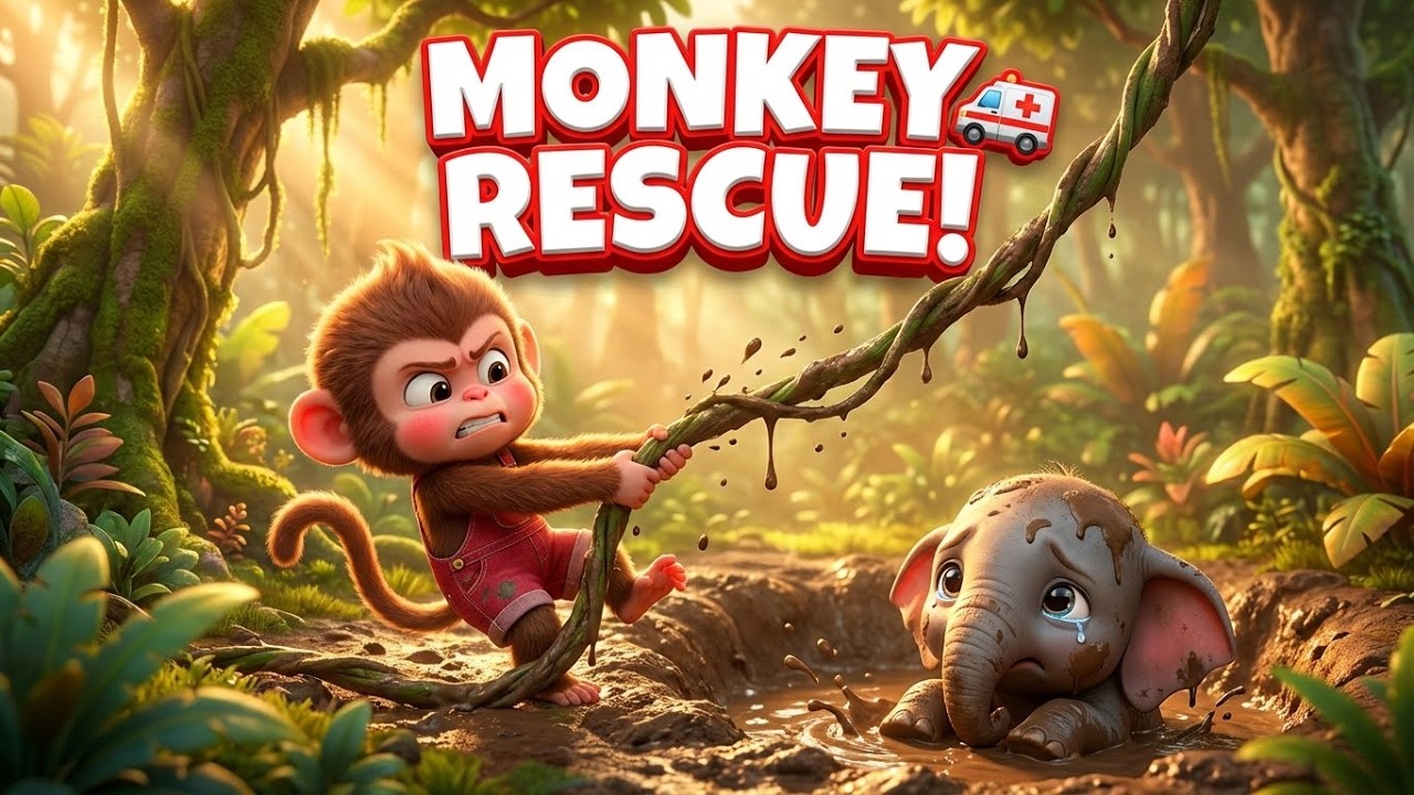 Funny Monkey Miko Rescue Baby Elephant