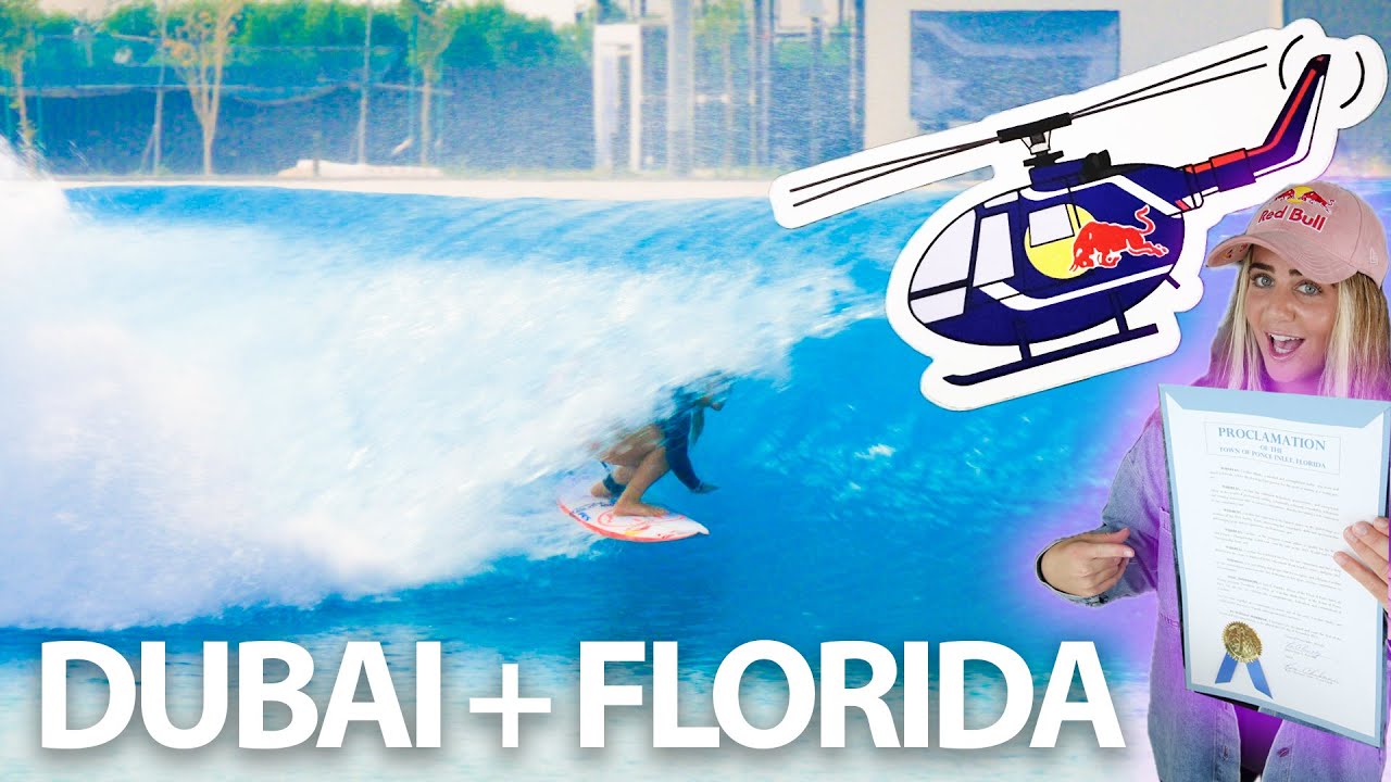 SURFING THE NEW ABU DHABI WAVEPOOL & HELICOPTER AEROBATIC RIDE! | Caroline Marks Abu Dhabi & Florida